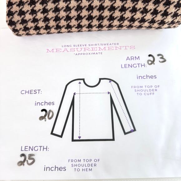 Talbots Womens Pullover Sweater Size M 100% Merino Wool Houndstooth Academia Tan - Picture 6 of 6